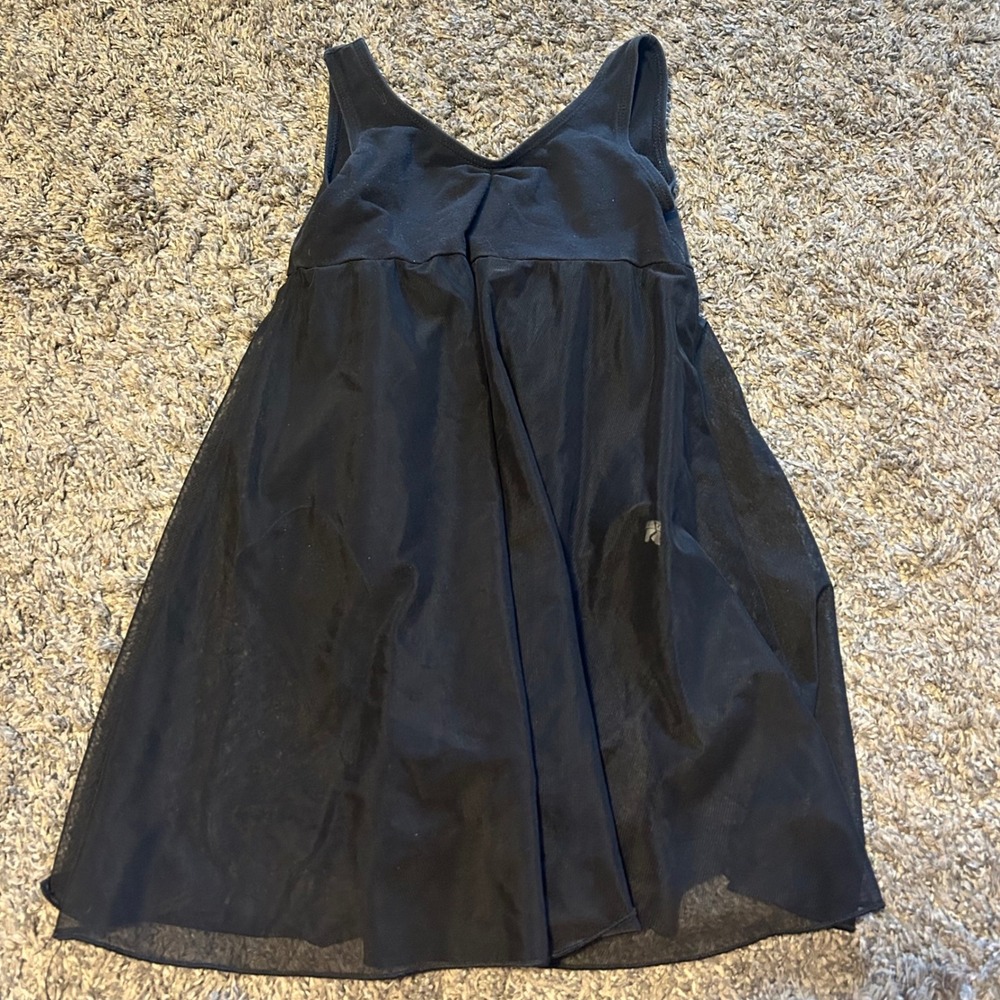Girls Black Sleeveless Mesh Skirted Leotard Dance Dress Cutout Back Size 120